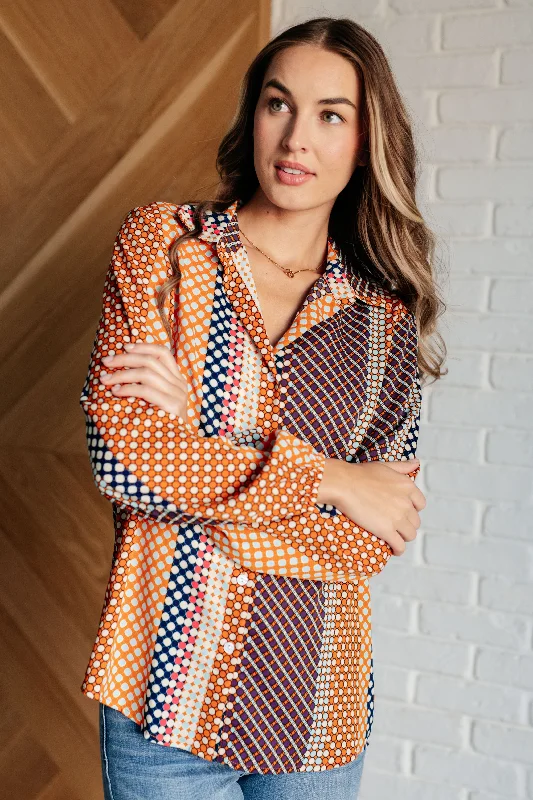 Instant Savings Moderately Mod Polka Dot Button Up Top
