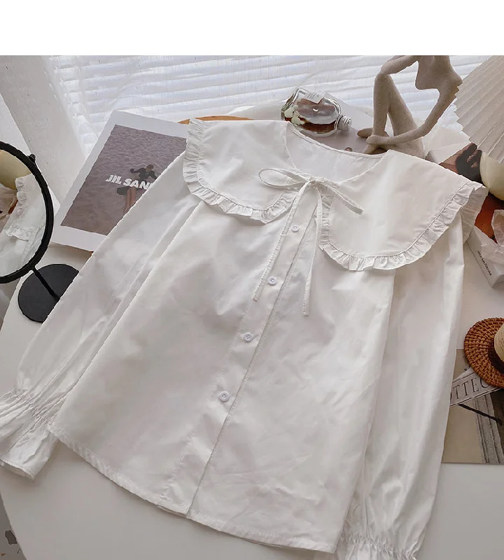 Bargain Prices Lace up baby collar design shirt foreign style long sleeve top  6357