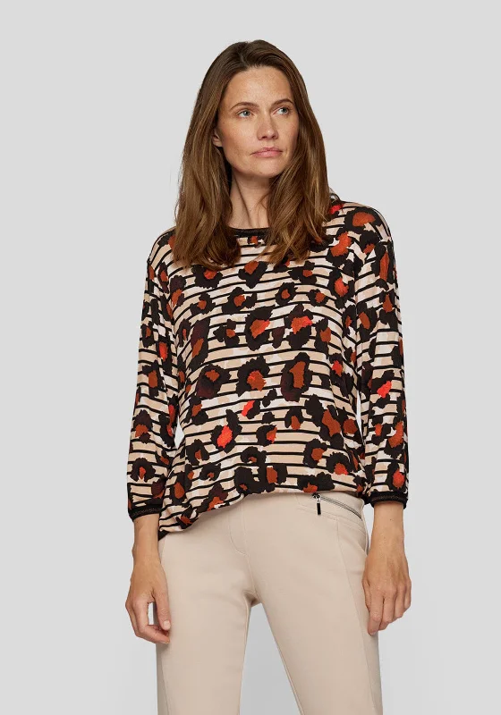 Midnight Madness Rabe Floral Striped Ribbed Top, Brown