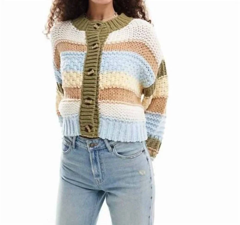 Super Discount Cozy Knit Cardigan In Blue Multi