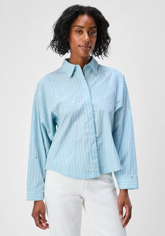 Instant Discount Object Sequin Embellished Striped Shirt, Blue