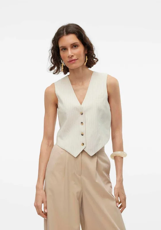 Hurry In Vero Moda Aware Kendal Pinstripe Waistcoat, Oatmeal