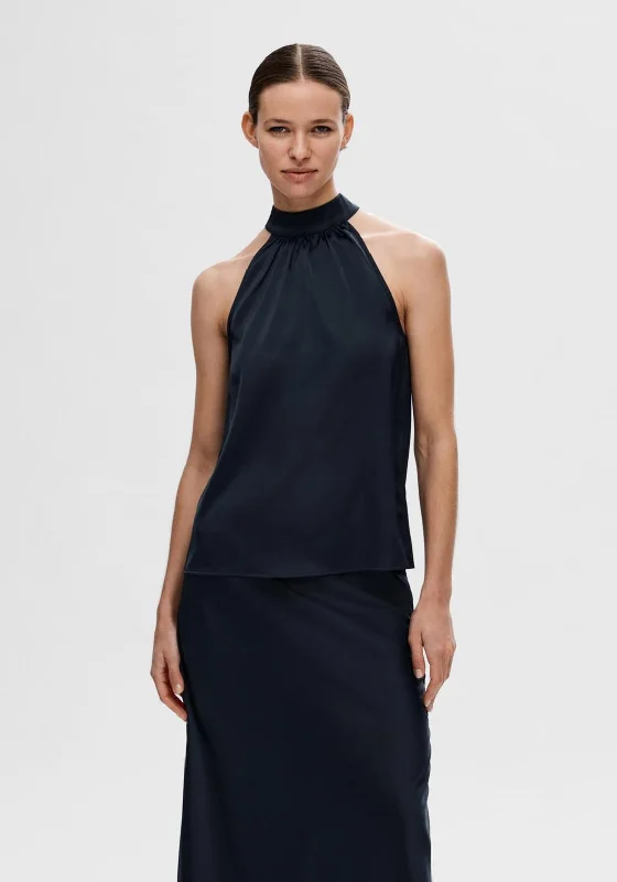 Year-End Sale Selected Femme Lena Halterneck Top, Dark Sapphire