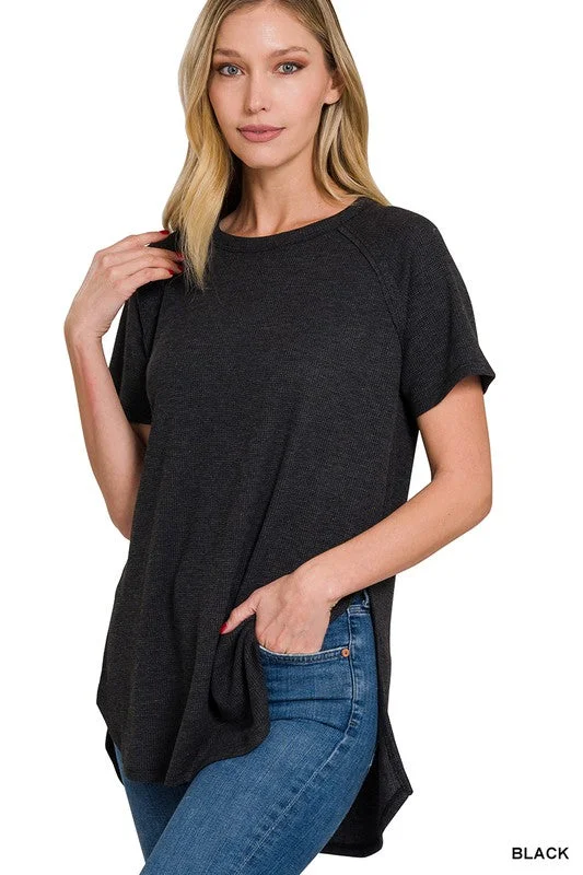 Time-Sensitive Melange Baby Waffle Short Sleeve Top