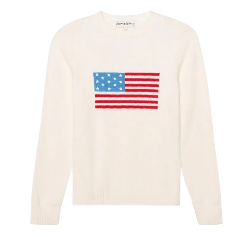 Big Savings American Flag Crewneck Sweater in Ivory