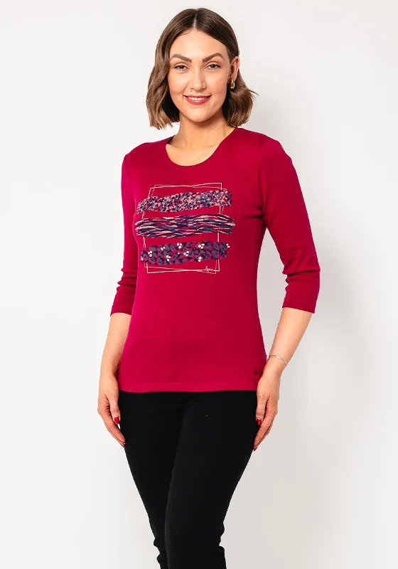 Clearance Sale Olsen Graphic Print Cropped Sleeve Top, Pink