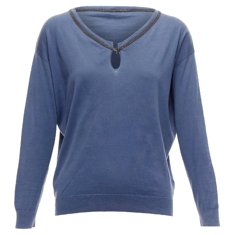 Weekend Savings Galore Brunello Cucinelli Cotton Beaded Loop Keyhole Sweater Top