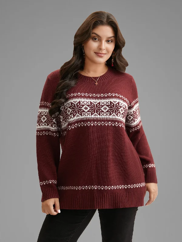 Weekend Flash Sale Snowflakes Embroidery Crew-Neck Pullover
