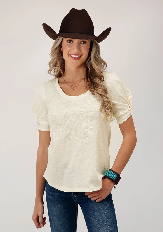 Weekend Deals That Thrill Roper Womens Twisted Cuff White 100% Cotton S/S T-Shirt