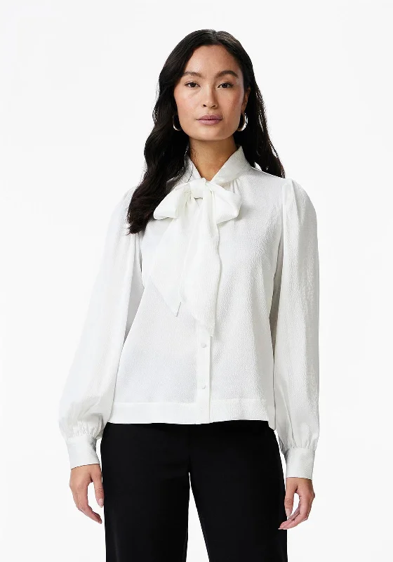 Weekend Specials to Enjoy Y.A.S Gabriella Bow Tie Neck Blouse, Off-White