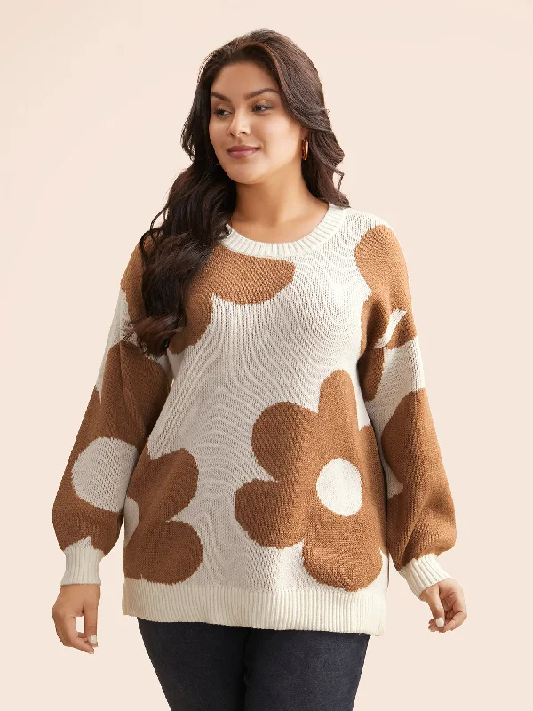 Act Now Floral Jacquard Drop Shoulder Sleeve Pullover