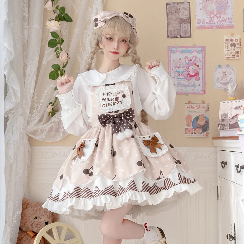 Eieyomi~Pie milk cherry~Sweet Lolita Salopette and Blouse