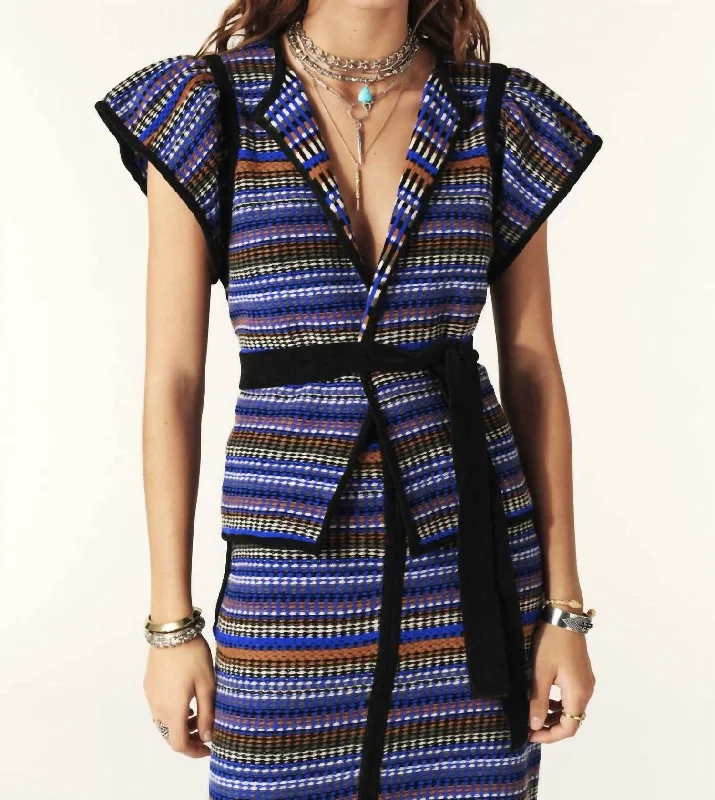 Price Slash Flace Short Sleeve Cardigan In Bleu