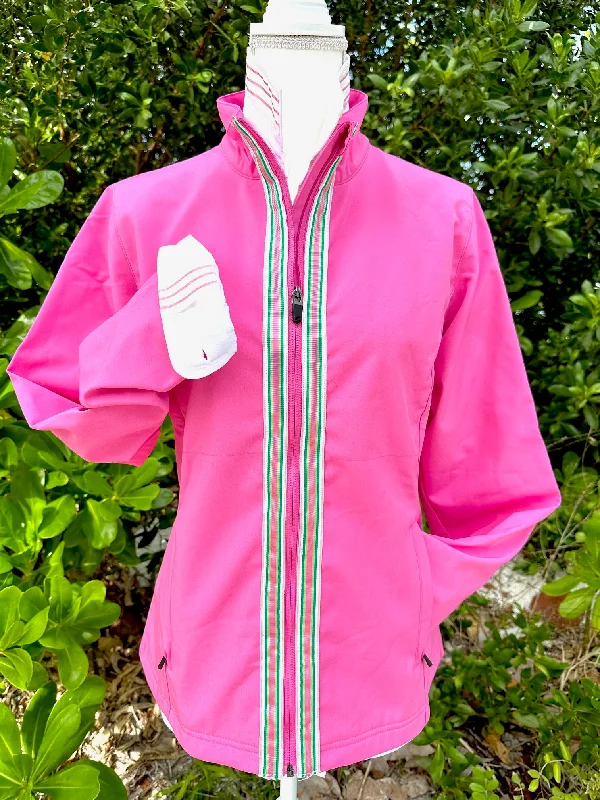 Deal Zone Sailor Soft Shell Jacket - Fuchsia w Pink, White & Green Stripe Ribbon (SLR12)