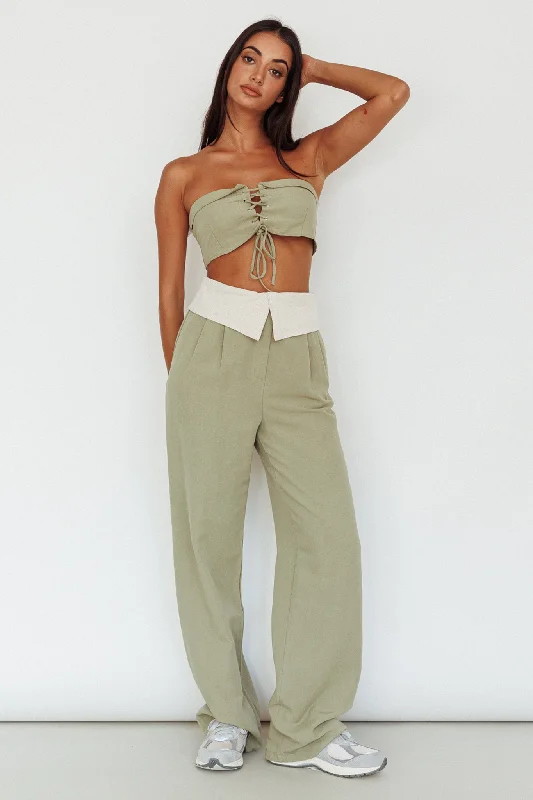 Buy Today East Village Lace-Up Crop Top Sage