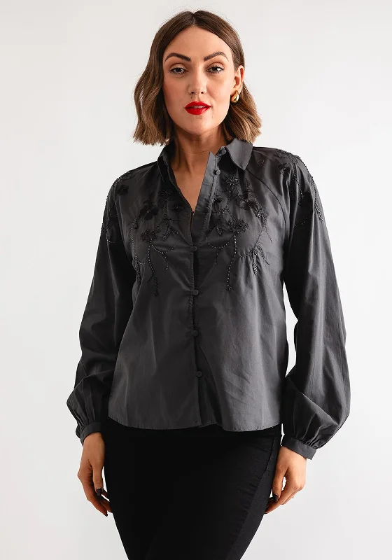 Deal of the Day Vero Moda Christine Embroidered Shirt, Asphalt