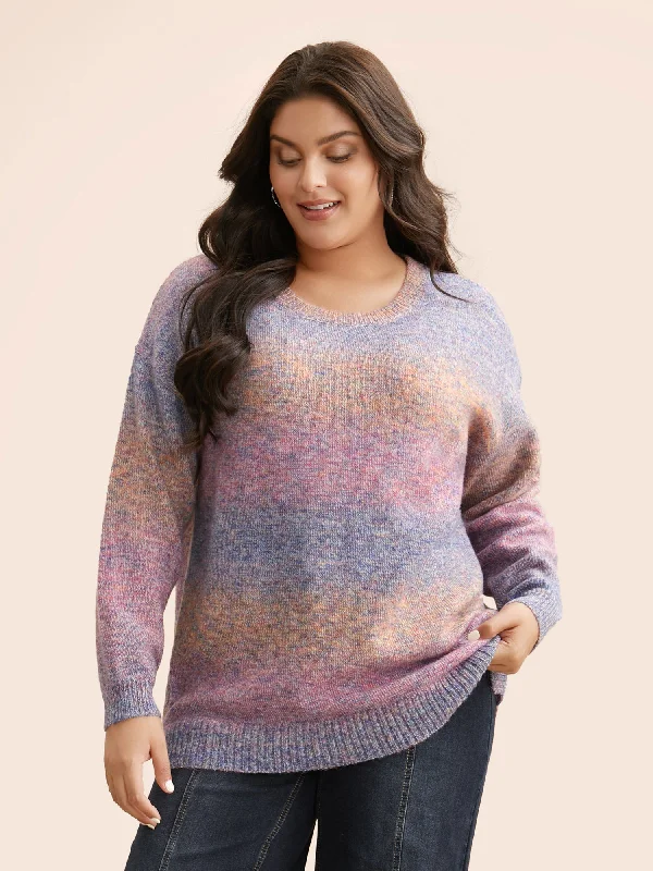 Price Rollback Gradient Dyeing Round Neck Slit Hem Pullover