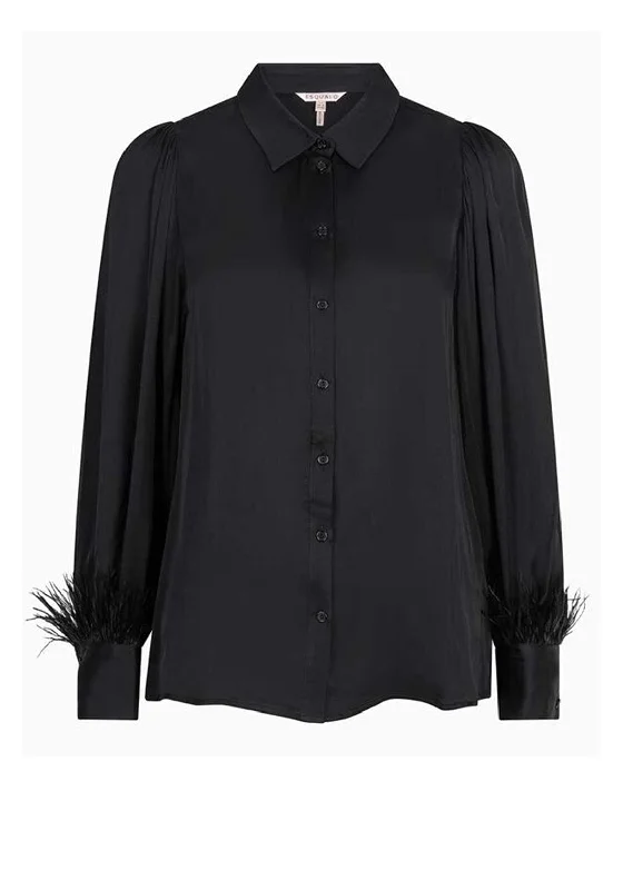 Weekend Bargains to Celebrate Esqualo Feather Cuff Satin Shirt, Black