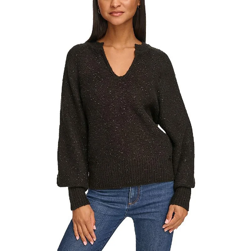 Weekend Offers That Dazzle Womens Metallic Split-Neck Pullover Sweater