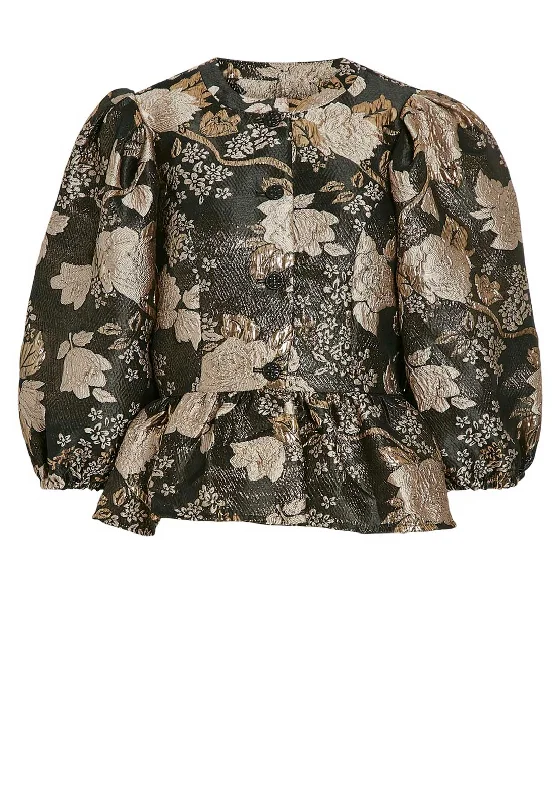 Final Clearance Vila Othea Jacquard Peplum Top, Black Beauty