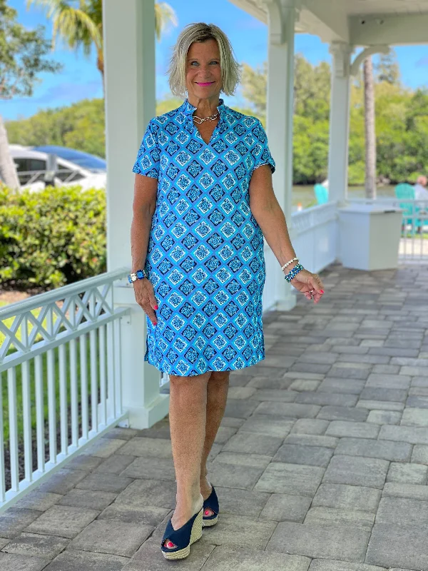 BAHAMA BLUE TURTLE SHORT SLEEVE DRESS