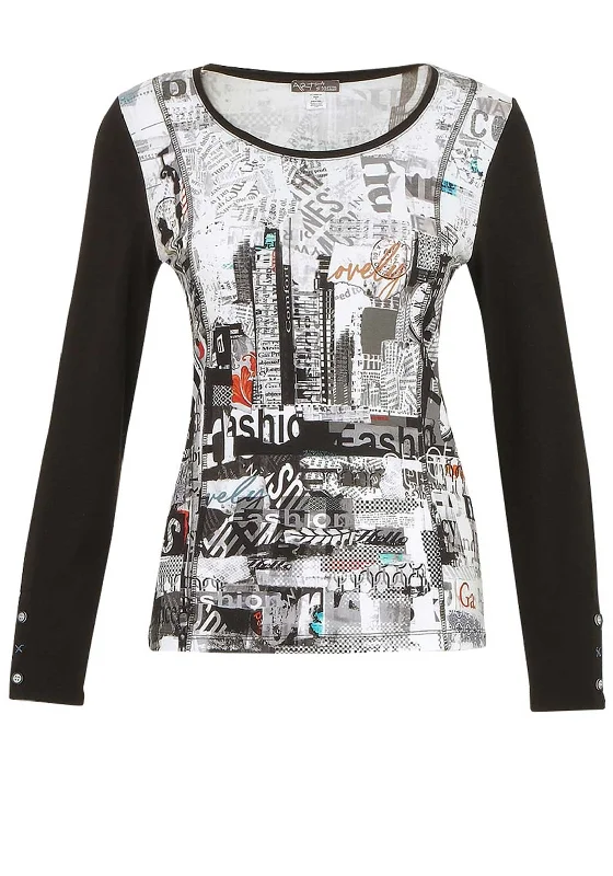 Discount Days Dolcezza Newspaper Print Top, Black Multi