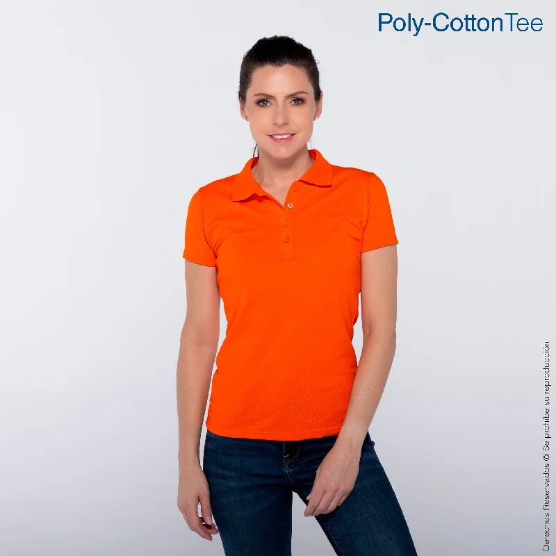 Playera Tipo Polo Piqué con Silueta para Dama · 50% Algodón 50% Poliéster · Color Naranja