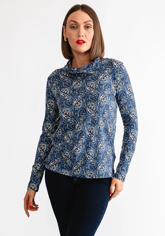 While Supplies Last Soyaconcept Felicity Paisley Print Roll Neck Top, Navy