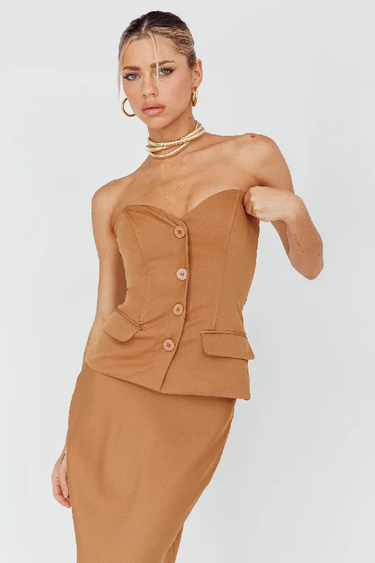 Can't Resist Valencia Strapless Bustier Top Mocha