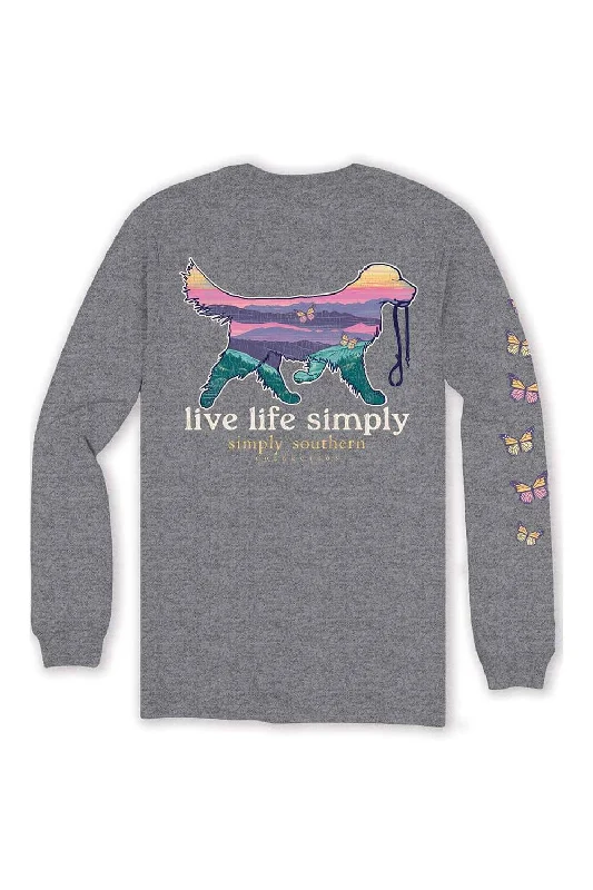 Weekend Specials to Delight Simply Southern Plus Size Long Sleeve Dog Live Life Simply T-Shirt for Women in Charcoal Heather | EXT-LS-SMPDOG-CHARCOALHTHR