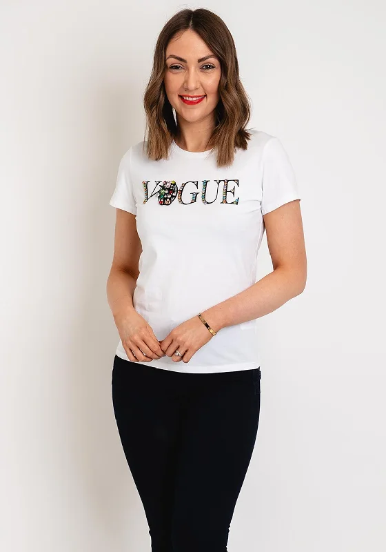 Can't Be Beat Serafina Collection Vogue Diamante Logo T-Shirt, White