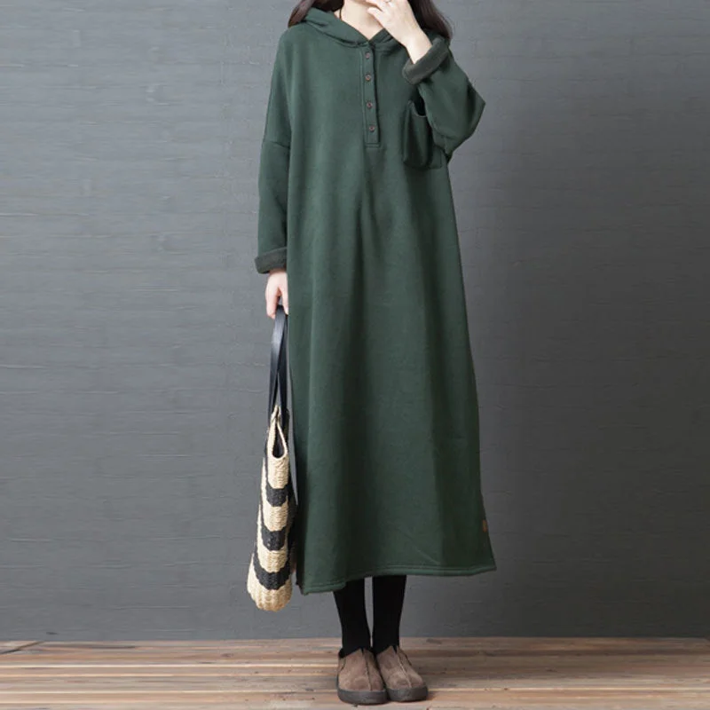 Special Offer Fleece-Lined Thickened Mid-Length Hooded Sweatshirt Dresses