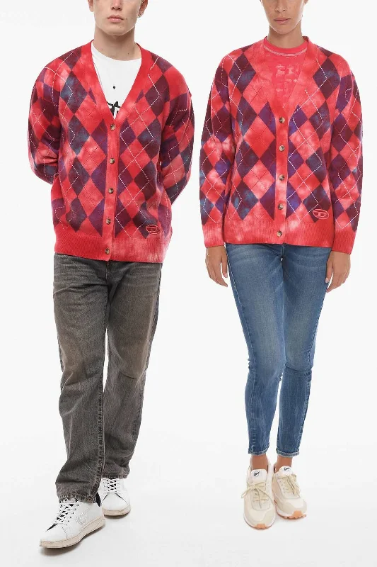 Exclusive Online Offer Diesel Argyle Motif K-ADDICE UNISEX Cardigan With Acid Wash Effect