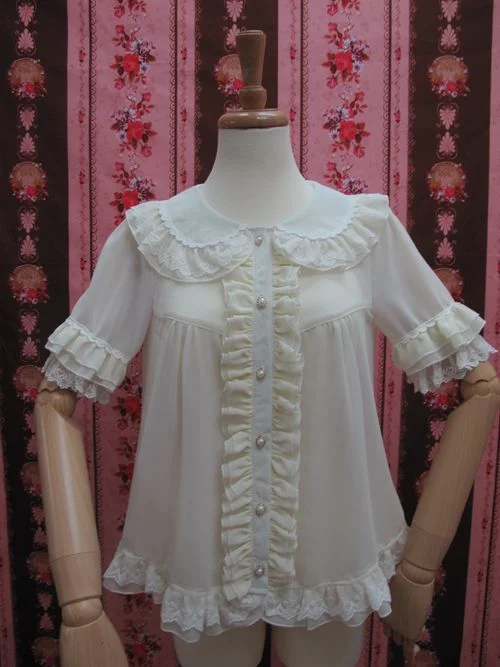 Yilia~Loose Chiffon Lace Lolita Blouse