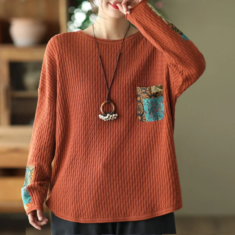 Babakud Women Autumn Retro Cotton Knitted Casual Sweater