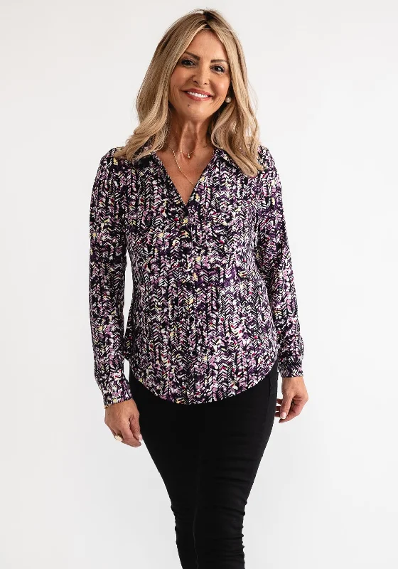 Limited Time Offer Leon Collection Printed Jersey Cropped Sleeve Top, Purple