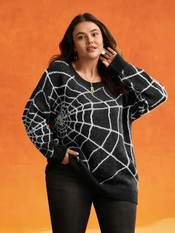 Special Price Textured Spider Web Crew Neck Pullover