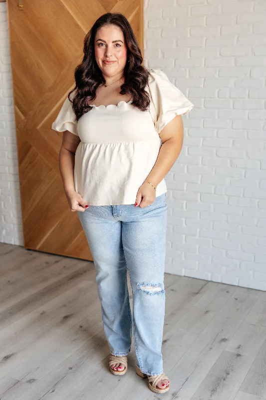 Massive Deals Man, Am I the Greatest Scalloped Square Neck Blouse