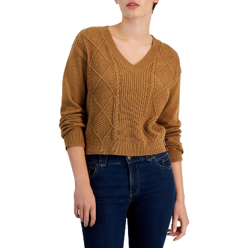 Weekend Savings Sensation Womens Cable Knit V-neck Pullover Sweater