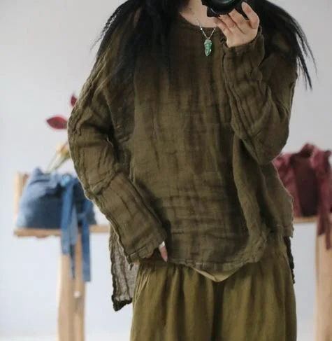 Epic Deals Women Retro Thin Linen Pullover Shirt