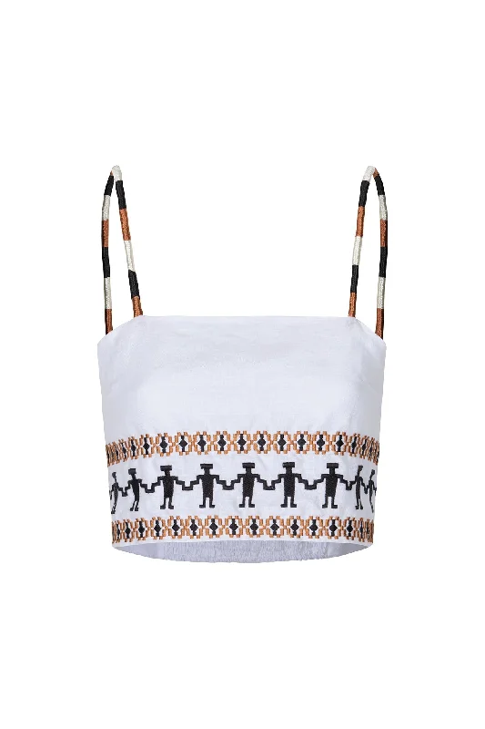 Markdowns Guainia Linen Top in White Embroidered