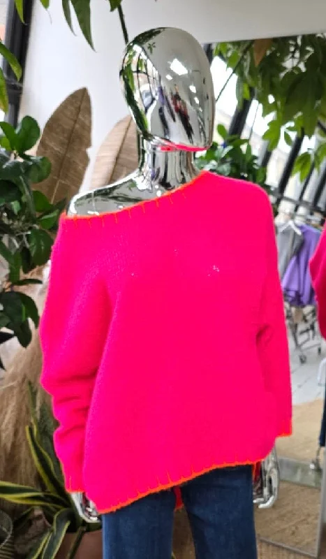Special Offer Oversized Stitch Jumper Fuchsia/Orange