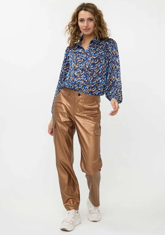 Weekend Shopping Bliss EsQualo Printed Button Up Blouse, Blue