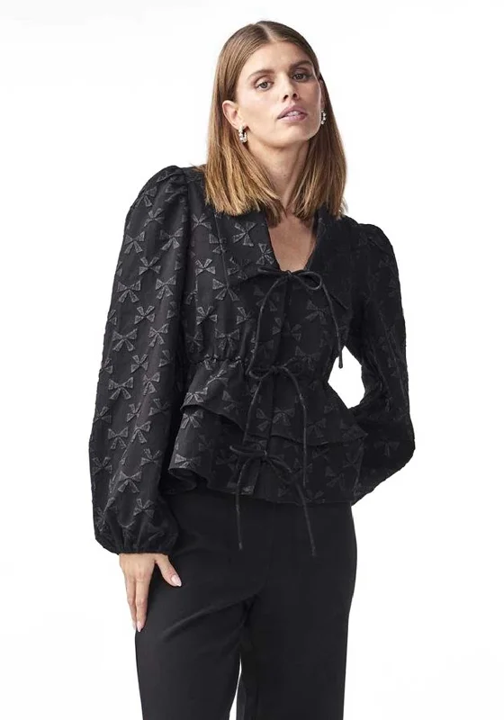 Extra Discount Y.A.S Bow Jacquard String Blouse, Black