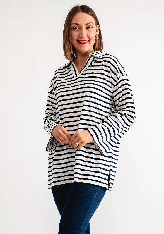 Exclusive Offers Serafina Collection Striped V Neck Top, White and Navy