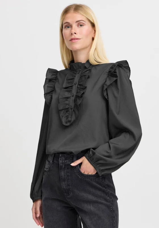 Weekend Deals That Please b.young Ruffle Detail Blouse, Dark Grey