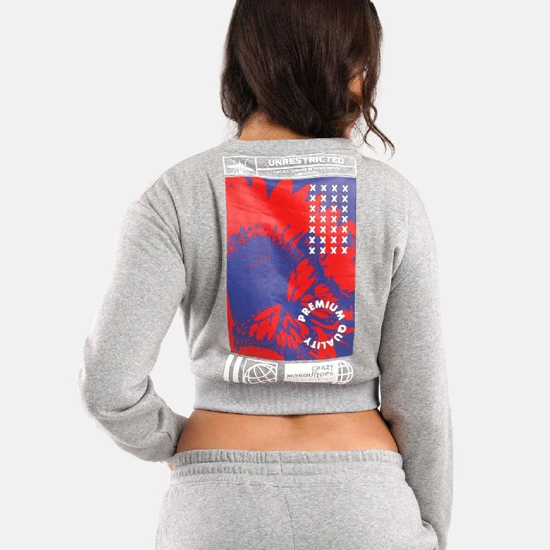 Unrestricted Cropped Fleece Sweat in Grey Melange