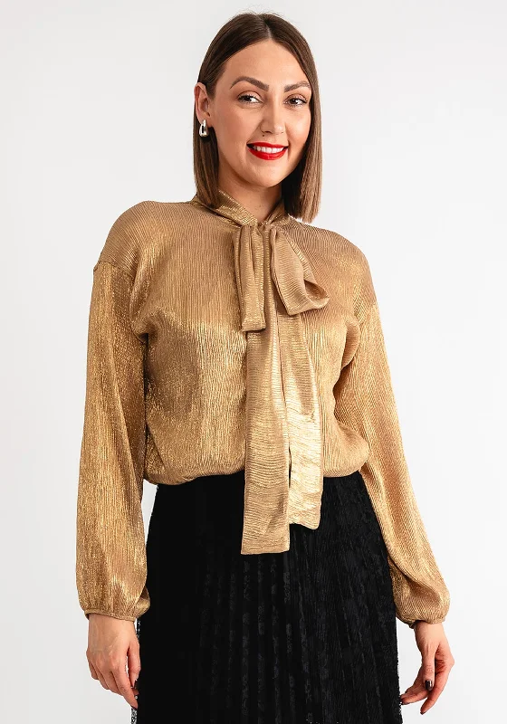 Low Cost Serafina Collection Metallic Tie Neck Blouse, Gold
