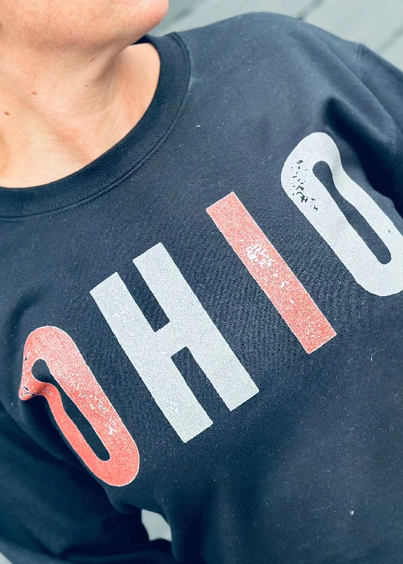 Mega Discount DISTRESSED GLITTER OHIO GRAPHIC PULLOVER