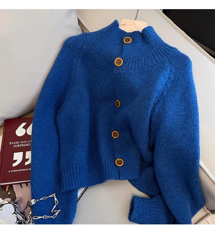 Weekend Shopping Made Better Blue Sweater Jacket Women's Fashionable Short Knitted Cardigan S4833 Weekend Shopping Made Better Blue Sweater Jacket Women's Fashionable Short Knitted Cardigan S4833